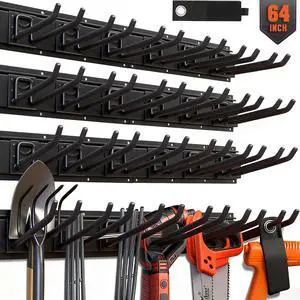 HORUSDY 64-Inch Heavy Duty Garage Organization Rack, 14 Packs Max Load 600LB, 4 Packs Rails and 9 Adjustable Hooks, Tool Organizer Rack with Heavy Double Hooks Tracks HORUSDY 64-Inch Heavy Duty Garage Organization Rack, 14 Packs Max Load 600LB, 4 Packs Rails and 9 Adjustable Hooks, Tool Organizer Rack with Heavy Double Hooks Tracks