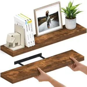 Ballucci Floating Shelves for Wall, 36" Wood Wall Shelf Set of 2, with Invisible Brackets for Bathroom, Living Room, Bedroom, Kitchen, Nursery, 8" Deep, Rustic Brown Ballucci Floating Shelves for Wall, 36" Wood Wall Shelf Set of 2, with Invisible Brackets for Bathroom, Living Room, Bedroom, Kitchen, Nursery, 8" Deep, Rustic Brown
