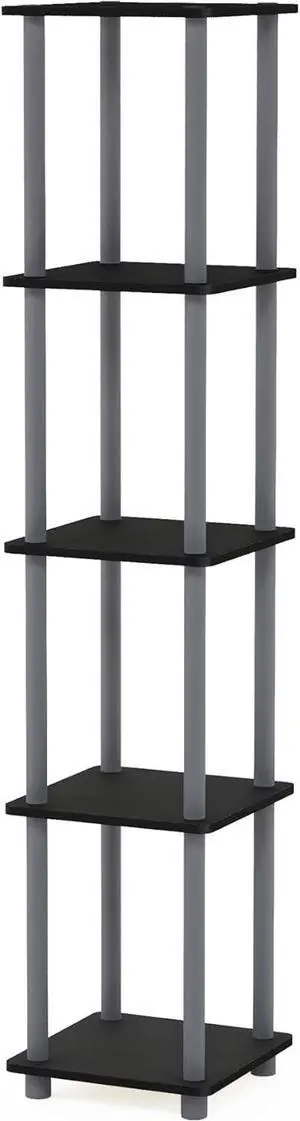 FURINNO Turn-N-Tube 5-Tier Corner Square Rack Display Shelf, Round, Black/Grey FURINNO Turn-N-Tube 5-Tier Corner Square Rack Display Shelf, Round, Black/Grey