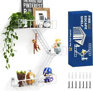 Fire Escape Wall Shelf with Baskets, 3-Tier Metal Fire Escape Ladder Shelf Wall Organizer, New York Inspired Decorative Shelf, White Floating Action Figurine Display Shelves for Bedroom, Home Décor. Fire Escape Wall Shelf with Baskets, 3-Tier Metal Fire Escape Ladder Shelf Wall Organizer, New York Inspired Decorative Shelf, White Floating Action Figurine Display Shelves for Bedroom, Home Décor.