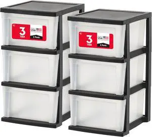 IRIS USA 3-Drawer Slim Narrow Storage Organizer, 2-Pack, Black/Clear IRIS USA 3-Drawer Slim Narrow Storage Organizer, 2-Pack, Black/Clear