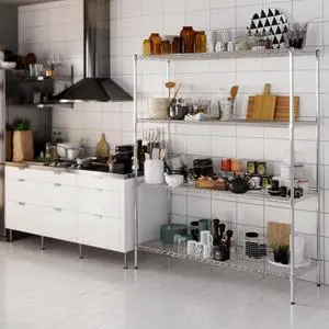 21" Deep x 60" Wide x 74" High 4 Tier Chrome Wire Shelving Kit | NSF Commercial Storage Rack Unit 21" Deep x 60" Wide x 74" High 4 Tier Chrome Wire Shelving Kit | NSF Commercial Storage Rack Unit