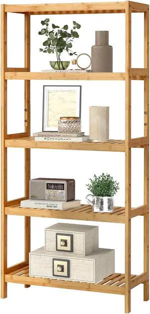 Kinsuite 5-Tier Bamboo Free Standing Storage Rack Shelf Multifunctional Bamboo Shelving Unit Bathroom Kitchen Living Room Holder Kinsuite 5-Tier Bamboo Free Standing Storage Rack Shelf Multifunctional Bamboo Shelving Unit Bathroom Kitchen Living Room Holder