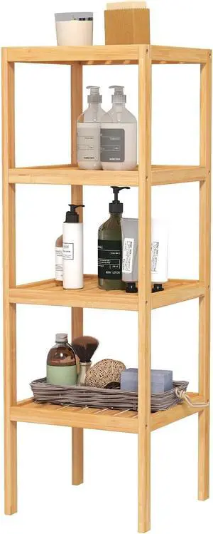 kinbor Bamboo Bathroom Storage Shelf Freestanding, 4 Tier Shelving kinbor Bamboo Bathroom Storage Shelf Freestanding, 4 Tier Shelving