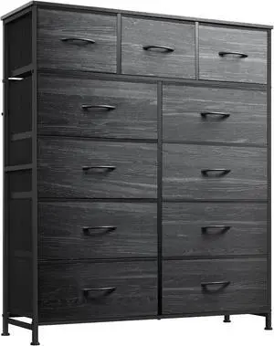 WLIVE Tall Dresser for Bedroom, 11 Drawer Fabric Dresser, Black Wood Grain WLIVE Tall Dresser for Bedroom, 11 Drawer Fabric Dresser, Black Wood Grain