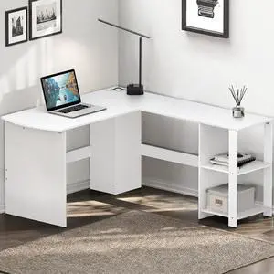SHW 51 x 51 L-Shaped Home Office Wood Corner Desk with Storage, White SHW 51 x 51 L-Shaped Home Office Wood Corner Desk with Storage, White