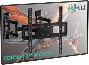 WALI Corner TV Wall Mount for 26-55 inch Flat Curved TVs, Full Motion Corner Bracket for LED, LCD, OLED Screens up to 110lbs, 400x400mm Mounting Holes, Black WALI Corner TV Wall Mount for 26-55 inch Flat Curved TVs, Full Motion Corner Bracket for LED, LCD, OLED Screens up to 110lbs, 400x400mm Mounting Holes, Black