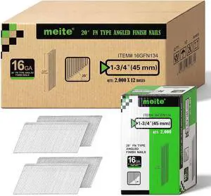 meite 16 Gauge Finish Nails 1-3/4 Inch Galvanized 20 Degree Angled 24000PCS meite 16 Gauge Finish Nails 1-3/4 Inch Galvanized 20 Degree Angled 24000PCS