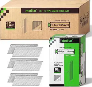 meite 16 Gauge Finish Nails 1-1/4 Inch Galvanized 20 Degree Angled 24000PCS meite 16 Gauge Finish Nails 1-1/4 Inch Galvanized 20 Degree Angled 24000PCS