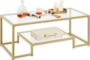 Yaheetech 42" Small Gold Coffee Table for Living Room, 2-Tier Glass Shelf Yaheetech 42" Small Gold Coffee Table for Living Room, 2-Tier Glass Shelf