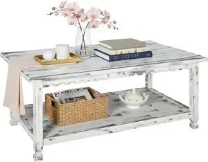 Alaterre Furniture Country Cottage Coffee Table, White Antique, 42x24x18 Alaterre Furniture Country Cottage Coffee Table, White Antique, 42x24x18