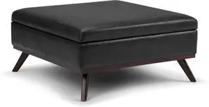 SIMPLIHOME Owen 36" Wide Vegan Leather Square Lift Top Ottoman in Black SIMPLIHOME Owen 36" Wide Vegan Leather Square Lift Top Ottoman in Black