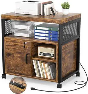 Unikito Rolling File Cabinet, Lateral Filing Cabinet on Wheels Mobile Office Printer Stand with Door and Open Storage Shelf for A4, Letter Size and Hanging File Folders, Lockable, Rustic Brown Unikito Rolling File Cabinet, Lateral Filing Cabinet on Wheels Mobile Office Printer Stand with Door and Open Storage Shelf for A4, Letter Size and Hanging File Folders, Lockable, Rustic Brown