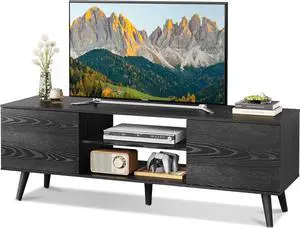 WLIVE Mid-Century Modern TV Stand for 55/60 Inch TV, Entertainment Center with Storage & Adjustable Shelves, Media Console with Soft-Close Cabinets for Living Room/Bedroom, Black WLIVE Mid-Century Modern TV Stand for 55/60 Inch TV, Entertainment Center with Storage & Adjustable Shelves, Media Console with Soft-Close Cabinets for Living Room/Bedroom, Black