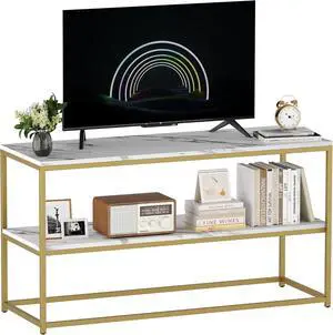 Function Home TV Stand for TVs up to 50 Inch, 2 Tier Entertainment Center, Modern TV Cabinet with Marble Top and Gold Metal Base, 42" Media Console Table with Storage for Living Room Bedroom Function Home TV Stand for TVs up to 50 Inch, 2 Tier Entertainment Center, Modern TV Cabinet with Marble Top and Gold Metal Base, 42" Media Console Table with Storage for Living Room Bedroom
