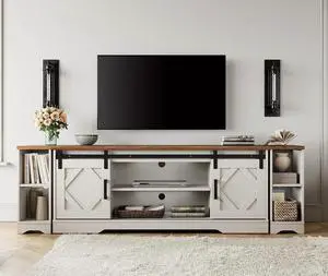 WAMPAT Farmhouse TV Stand for 80-85 inch TV with Distressed Wood Finish WAMPAT Farmhouse TV Stand for 80-85 inch TV with Distressed Wood Finish