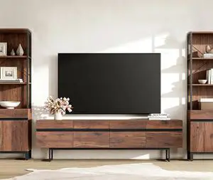 WAMPAT Modern TV Stand for up to 75 inch TV, Wood Entertainment Center TV Console Table with Storage Cabinets Media Console for Living Room, Brown WAMPAT Modern TV Stand for up to 75 inch TV, Wood Entertainment Center TV Console Table with Storage Cabinets Media Console for Living Room, Brown