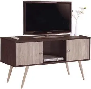 Hodedah Retro Style TV Stand with Two Storage Doors, and Solid Wood Legs, Chocolate Hodedah Retro Style TV Stand with Two Storage Doors, and Solid Wood Legs, Chocolate