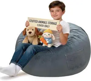 Lukeight Stuffed Animal Storage Bean Bag Chair Cover for Kids, Velvet Plush Toy Organizer Seat, Cover Only, No Filling Included, Long YKK Zipper, Side Pocket, X-Large 30"D x 18"H Lukeight Stuffed Animal Storage Bean Bag Chair Cover for Kids, Velvet Plush Toy Organizer Seat, Cover Only, No Filling Included, Long YKK Zipper, Side Pocket, X-Large 30"D x 18"H