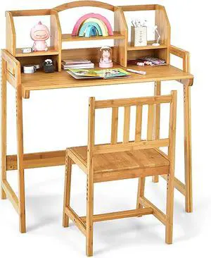UNICOO Kids Desk and Chair Set, Height Adjustable Bamboo Study Desk with Storage Hutch and Bookshelf, Wooden Writing Table for Toddlers and Kids, Easy-Clean Surface, Natural (01) UNICOO Kids Desk and Chair Set, Height Adjustable Bamboo Study Desk with Storage Hutch and Bookshelf, Wooden Writing Table for Toddlers and Kids, Easy-Clean Surface, Natural (01)