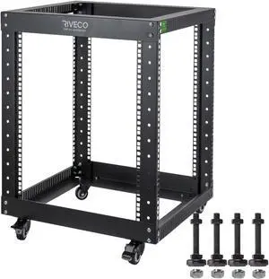 12U Server Rack Open Frame with Casters-RIVECO 4 Post Quick Assembly 19-inch, Data Rack Network Shelf Cabinet Heavy Duty Black 12U Server Rack Open Frame with Casters-RIVECO 4 Post Quick Assembly 19-inch, Data Rack Network Shelf Cabinet Heavy Duty Black