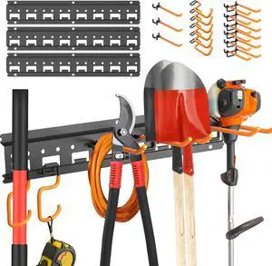Garden Tool Organizer Wall Mount - Garage Storage and Organization Yard Tool Hanger with Adjustable Pegboard Hooks Shed Rack for Broom Mop Shovel Rake Trimmers, 48 inch Max 550lbs, Black Garden Tool Organizer Wall Mount - Garage Storage and Organization Yard Tool Hanger with Adjustable Pegboard Hooks Shed Rack for Broom Mop Shovel Rake Trimmers, 48 inch Max 550lbs, Black