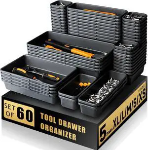 Tool Box Organizer Tray, 60 PCS & 5 Sizes, Black Tool Box Organizer Tray, 60 PCS & 5 Sizes, Black