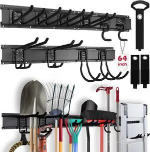SEDY 64" Heavy Duty Garage Storage Tool Organizer Wall Mount - Tool Rack with Adjustable Hooks, Anti-Rust, 300lbs Capacity - Easy Installation (4 Racks, 10 Hooks, 3 Straps) SEDY 64" Heavy Duty Garage Storage Tool Organizer Wall Mount - Tool Rack with Adjustable Hooks, Anti-Rust, 300lbs Capacity - Easy Installation (4 Racks, 10 Hooks, 3 Straps)