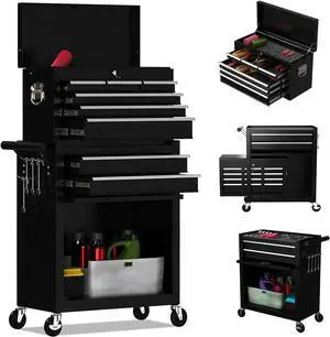 8-Drawer High Capacity Rolling Tool Chest, Removable Cabinet Storage Tool Box with Wheels and Drawers, Detachable Toolbox with Lock for Workshop Mechanics Garage (Black) 8-Drawer High Capacity Rolling Tool Chest, Removable Cabinet Storage Tool Box with Wheels and Drawers, Detachable Toolbox with Lock for Workshop Mechanics Garage (Black)