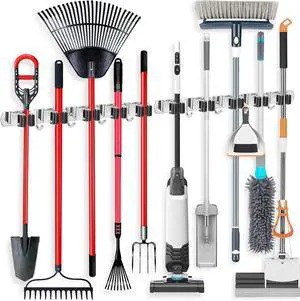 IMILLET 2 Pack Broom Holder Wall Mount Stainless Steel Mop Organizer IMILLET 2 Pack Broom Holder Wall Mount Stainless Steel Mop Organizer