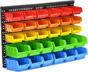 30-Bin Wall Mounted Storage Bins Kit, Tool Organizer Rack, Garage Hardware Organizer, 5 Color Parts Storage Bins, DIY Combination 30-Bin Wall Mounted Storage Bins Kit, Tool Organizer Rack, Garage Hardware Organizer, 5 Color Parts Storage Bins, DIY Combination
