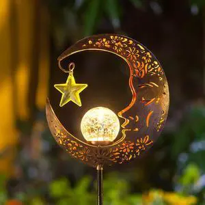 Hapjoy Solar Lights Outdoor Decor Moon Lantern for Patio,Lawn or Pathway Moon Decorations Crackle Glass Globe Stake Metal Lights Waterproof Warm LED Garden Gifts (Bronze) Hapjoy Solar Lights Outdoor Decor Moon Lantern for Patio,Lawn or Pathway Moon Decorations Crackle Glass Globe Stake Metal Lights Waterproof Warm LED Garden Gifts (Bronze)