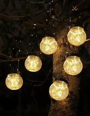 Solar Lanterns Solar Lights Outdoor Waterproof 6-Pack, Solar Powered Hanging Lights Cracked Glass Hanging Globes for Christmas Decoration, Shepherd Hook, Garden Tree Ornaments Solar Lanterns Solar Lights Outdoor Waterproof 6-Pack, Solar Powered Hanging Lights Cracked Glass Hanging Globes for Christmas Decoration, Shepherd Hook, Garden Tree Ornaments