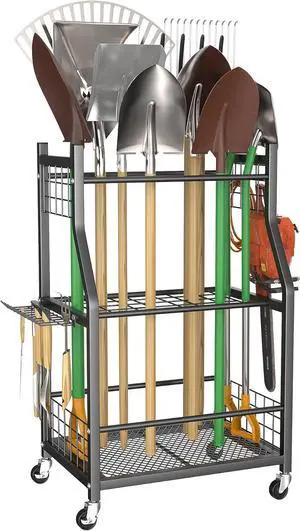 WALMANN Garden Tool Organizer with Wheels, Rakes/Shovels/Yard Tools Stand WALMANN Garden Tool Organizer with Wheels, Rakes/Shovels/Yard Tools Stand