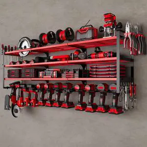 NattyDot Power Tool Organizer Wall Mount, 48-Inch 12 Drill Holders, Red NattyDot Power Tool Organizer Wall Mount, 48-Inch 12 Drill Holders, Red