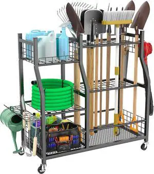 WALMANN Garden Tool Organizer with Wheels, Rakes/Shovels/Yard Tools Stand WALMANN Garden Tool Organizer with Wheels, Rakes/Shovels/Yard Tools Stand