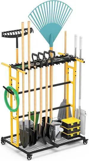 CCCEI Garage Organization with Wheels, Outdoor Gargen Yard Shed Tools Organizer Cart, Home Storage for Cleaning Supplies Organizer, Broom Holder, for Shovel and Rake, Long Farming and Farming Tools. CCCEI Garage Organization with Wheels, Outdoor Gargen Yard Shed Tools Organizer Cart, Home Storage for Cleaning Supplies Organizer, Broom Holder, for Shovel and Rake, Long Farming and Farming Tools.