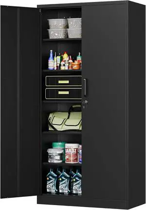 MIIIKO Metal Garage Storage Cabinet with 2 Doors and 5 Shelves,71" Metal Cabinets,Lockable Storage Cabinet for Home Office,Garage. MIIIKO Metal Garage Storage Cabinet with 2 Doors and 5 Shelves,71" Metal Cabinets,Lockable Storage Cabinet for Home Office,Garage.