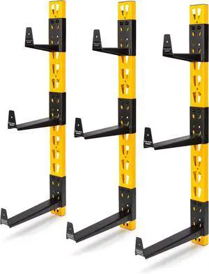 DEWALT 3-Piece Wall Mount Cantilever Wood and Lumber Storage Rack for Workshop Shelving, Multi-Depth Storage, Supports a Total of 273 lbs. DEWALT 3-Piece Wall Mount Cantilever Wood and Lumber Storage Rack for Workshop Shelving, Multi-Depth Storage, Supports a Total of 273 lbs.