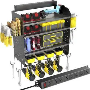 Power Tool Organizer Wall Mount with 8-Outlet Charging Station 190lbs Load Power Tool Organizer Wall Mount with 8-Outlet Charging Station 190lbs Load