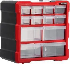 INTERTOOL Small Parts Organizer - 12 Removeable Bin Drawers - Tool Box for Storing Hardware and Garage Organization - For Screws, Bolts, Legos, Arts and Crafts - 10 x 10 x 6 - BX08-4024 INTERTOOL Small Parts Organizer - 12 Removeable Bin Drawers - Tool Box for Storing Hardware and Garage Organization - For Screws, Bolts, Legos, Arts and Crafts - 10 x 10 x 6 - BX08-4024