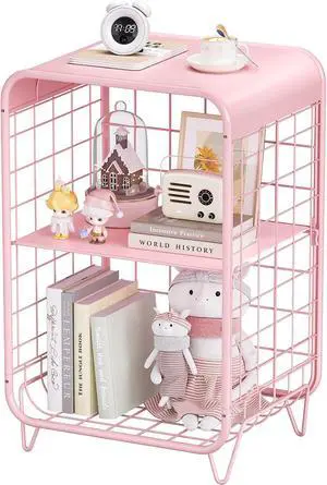 APEXCHASER Cute Kids Pink Nightstand,3 Tier Metal Side Table APEXCHASER Cute Kids Pink Nightstand,3 Tier Metal Side Table