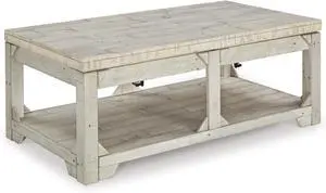 Signature Design by Ashley Fregine Farmhouse Rectangular Lift Top Coffee Table with Floor Shelf, Whitewash with Weathered Finish Signature Design by Ashley Fregine Farmhouse Rectangular Lift Top Coffee Table with Floor Shelf, Whitewash with Weathered Finish