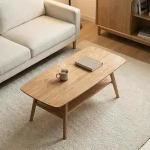 Solid Wood 2-Tier Coffee Table for Living Room (Natural, 47.24") Solid Wood 2-Tier Coffee Table for Living Room (Natural, 47.24")