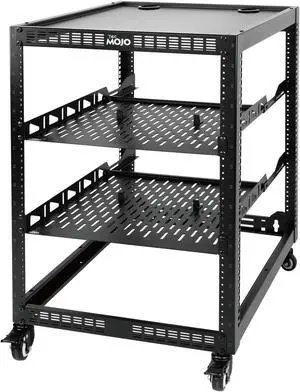 TECMOJO 16U Open Frame Network Rack for IT &AV Gear, AV Rack 4-Post with casters, Mobile 16U Rack with 2 PCS 1U Server Rack Shelf & Mounting Hardware, for 19" Network,Audio and Video Device TECMOJO 16U Open Frame Network Rack for IT &AV Gear, AV Rack 4-Post with casters, Mobile 16U Rack with 2 PCS 1U Server Rack Shelf & Mounting Hardware, for 19" Network,Audio and Video Device