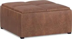 SIMPLIHOME Avalon 35" Wide Vegan Leather Storage Ottoman in Umber Brown SIMPLIHOME Avalon 35" Wide Vegan Leather Storage Ottoman in Umber Brown