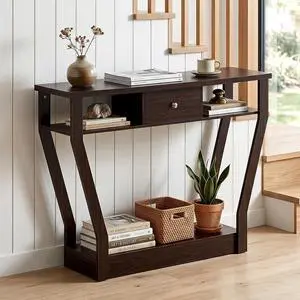 KOTEK 43'' Console Table with Storage Drawer and Shelves, Narrow Sofa Table, Accent Foyer Table, Entryway Table for Hallway, Living Room, Easy Assembly (Coffee) KOTEK 43'' Console Table with Storage Drawer and Shelves, Narrow Sofa Table, Accent Foyer Table, Entryway Table for Hallway, Living Room, Easy Assembly (Coffee)