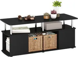 Furinno Jaya TV Stand, 3-Tier Entertainment Center with Open Shelf, TV Console for TV up to 50 Inch with Side Storage Compartments, for Living Room, Bedroom, Americano/Stainless Steel Furinno Jaya TV Stand, 3-Tier Entertainment Center with Open Shelf, TV Console for TV up to 50 Inch with Side Storage Compartments, for Living Room, Bedroom, Americano/Stainless Steel