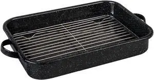 Granite Ware Open Roasting Pan with Flat Rack (Speckled Black) - Accommodates up to 25 lb poultry or roast. Granite Ware Open Roasting Pan with Flat Rack (Speckled Black) - Accommodates up to 25 lb poultry or roast.