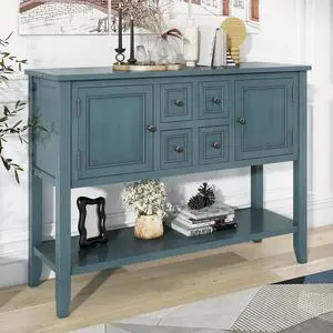 Merax Wood Farmhouse Buffet Table with Storage Shelf, 2 Drawers and Cabinets Buffet Coffee Bar Cabinet for Living Room Dinning Room Kitchen (Dark Blue) Merax Wood Farmhouse Buffet Table with Storage Shelf, 2 Drawers and Cabinets Buffet Coffee Bar Cabinet for Living Room Dinning Room Kitchen (Dark Blue)